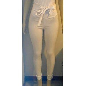WHITE TIE SKINNY WHITE PANTS
